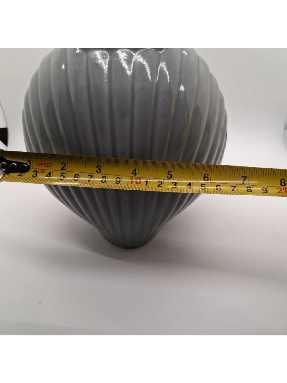 Vintage Art Deco Hollywood Regency Ridged Seashell Gray Ceramic Vase